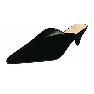 Black Pointy Toe Kitten Heel Slip-ons